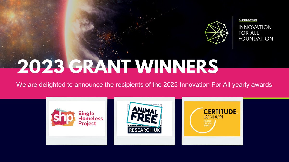 We are delighted to announce the recipients of the 2023 Innovation For All yearly awards: Single Homeless Project, Certitude Support, and Animal Free Research. 
kilburnstrode.com/knowledge/soci…
#innovation #Charity <a href="/SHPcharity/">Single Homeless Project</a> <a href="/Certitude/">Certitude.London</a> <a href="/AFR_UK/">AnimalFreeResearchUK</a>