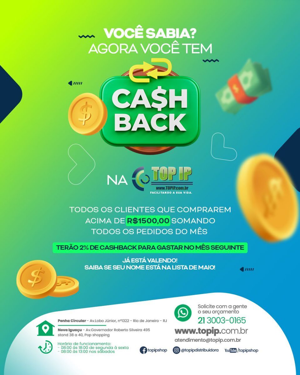 topipdistribuid's tweet photo. Essa é pra você que é cliente nosso, e está atrás de uma boa oferta! 👀

Comprou acima de R$1.500,00? Ganha 2% de Cashback para gastar no mês seguinte.

Não perca essa chance! 🤑

#promoção #oferta #imperdivel #cashback #dinheiro #cftv #cliente #segurança #proteção #cash #bônus https://t.co/YckUnIjYrW