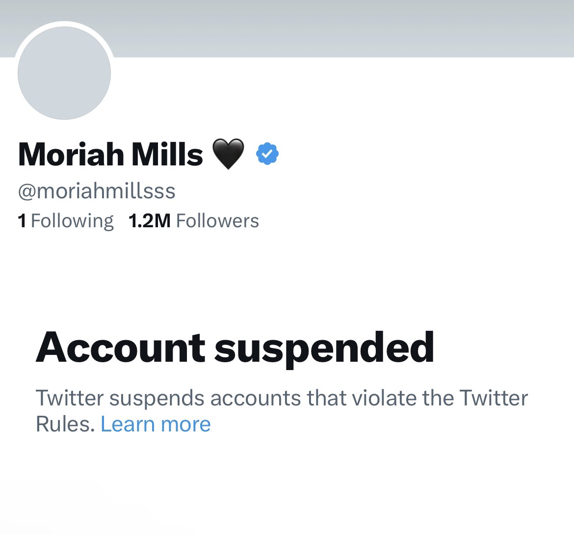 Moriah Mills Twitter account has been suspended: