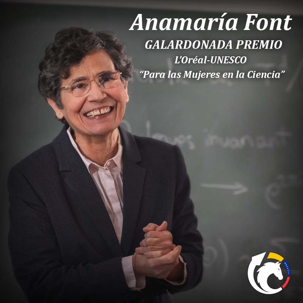 OrdenVenezuela's tweet photo. La Fundación L’Oreal y Unesco han distinguido a la científica venezolana Anamaría Font de la Universidad Central de Venezuela por sus avances en física teórica, particularmente en el campo de la teoría de cuerdas. Una venezolana ejemplar, quien a pesar de las dificultades se ha mantenido trabajando desde su país, un ejemplo de perseverancia y amor a su Nación.
#venezolanoejemplar
#venezolanaejemplar