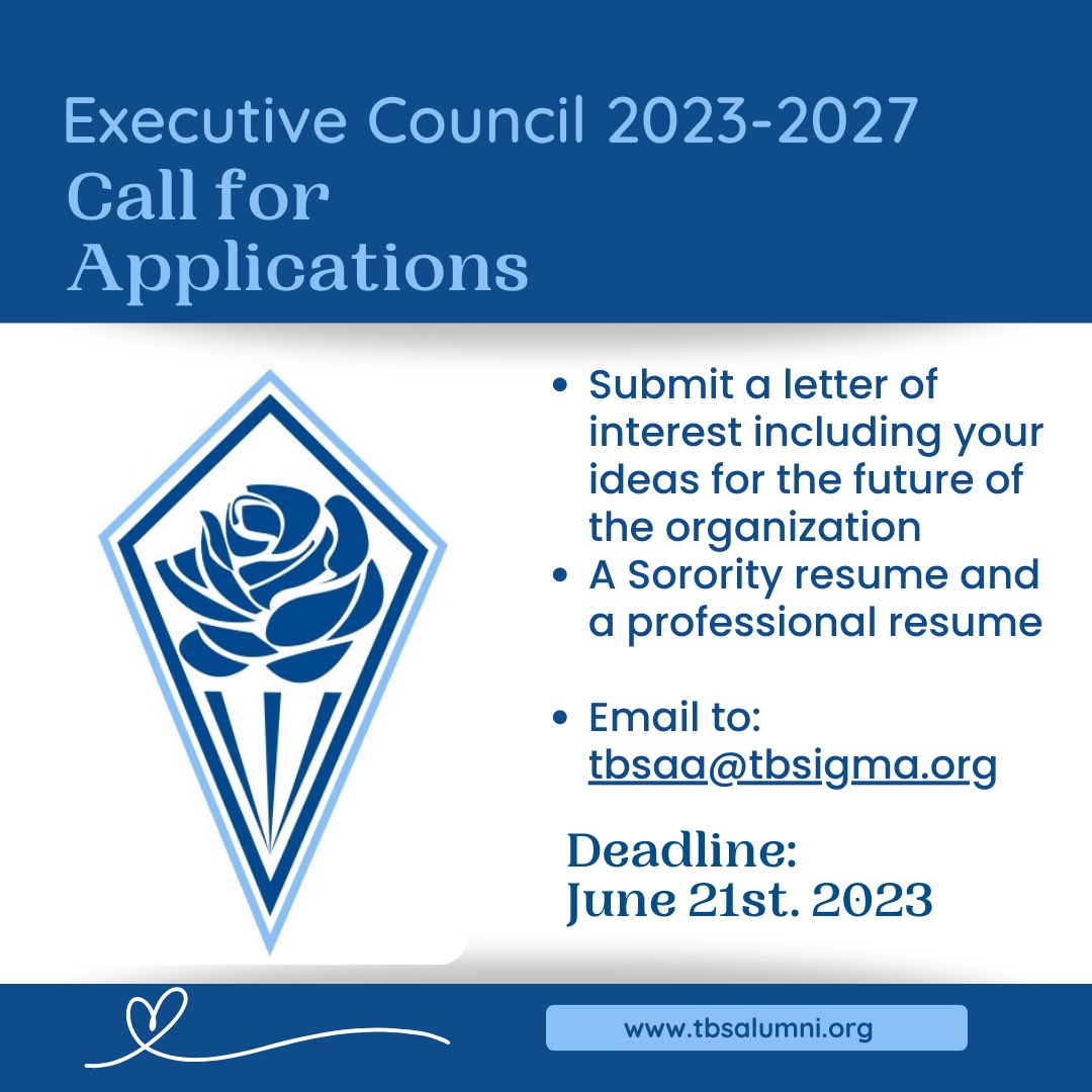 There will be at least one vacancy on the TBSAA Executive Council at the close of National Convention. The EC is accepting applications to fill these vacancies. Questions on the application process can be directed to David Alexander, Chairperson at TBSAA-Chair@tbsigma.org.