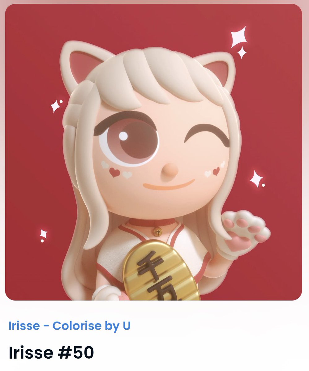 CatnipCanvas's tweet photo. Really happy to have won the auction for this lucky cat Irisse from the very talented @colorisebyu_3. Love this whole collection 😁😍

Hoping it’ll bring me luck as I release my first #NFT collection tomorrow 😊🐱💜

Thank you to @jtmcatpapa for letting me win this one 😜 https://t.co/q4rLzcIHoi