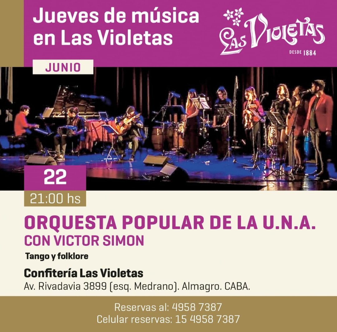Entrada gratuita, con consumicion mimima. Reservas 4958.7387 y what saap  15.4958.7387. Imperdible esta orquesta dirigida por el talentoso pianista y compositor Victor Simon. <a href="/medios/">medios</a>