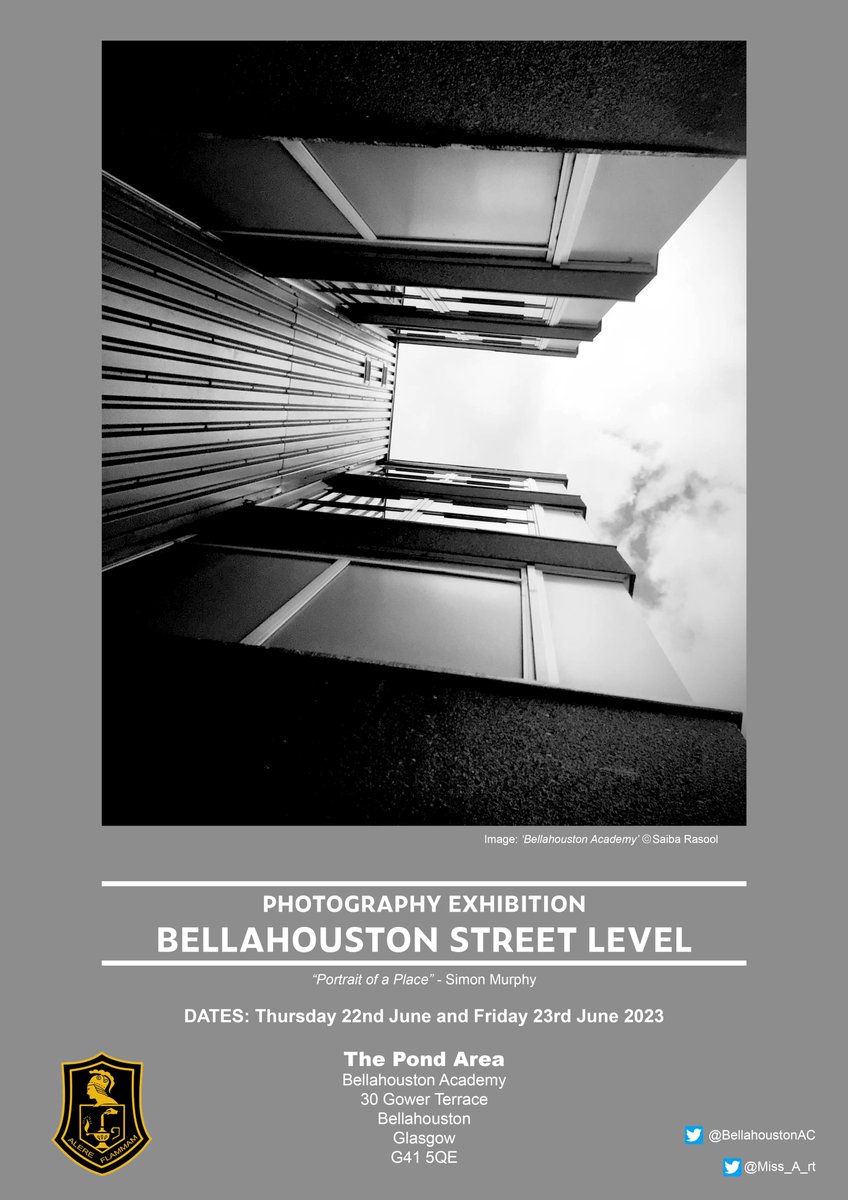 Miss_A_rt's tweet photo. Our Photography students across S3-S6 are having a pop-up exhibition inspired by Glasgow photographer @simonmurphy7 this week. 
Over 100 photographs of people and places - celebrating Inclusion, Culture and Diversity in our school community!
@BellahoustonAc @ArtCelebrates https://t.co/N9pFmsHxBZ