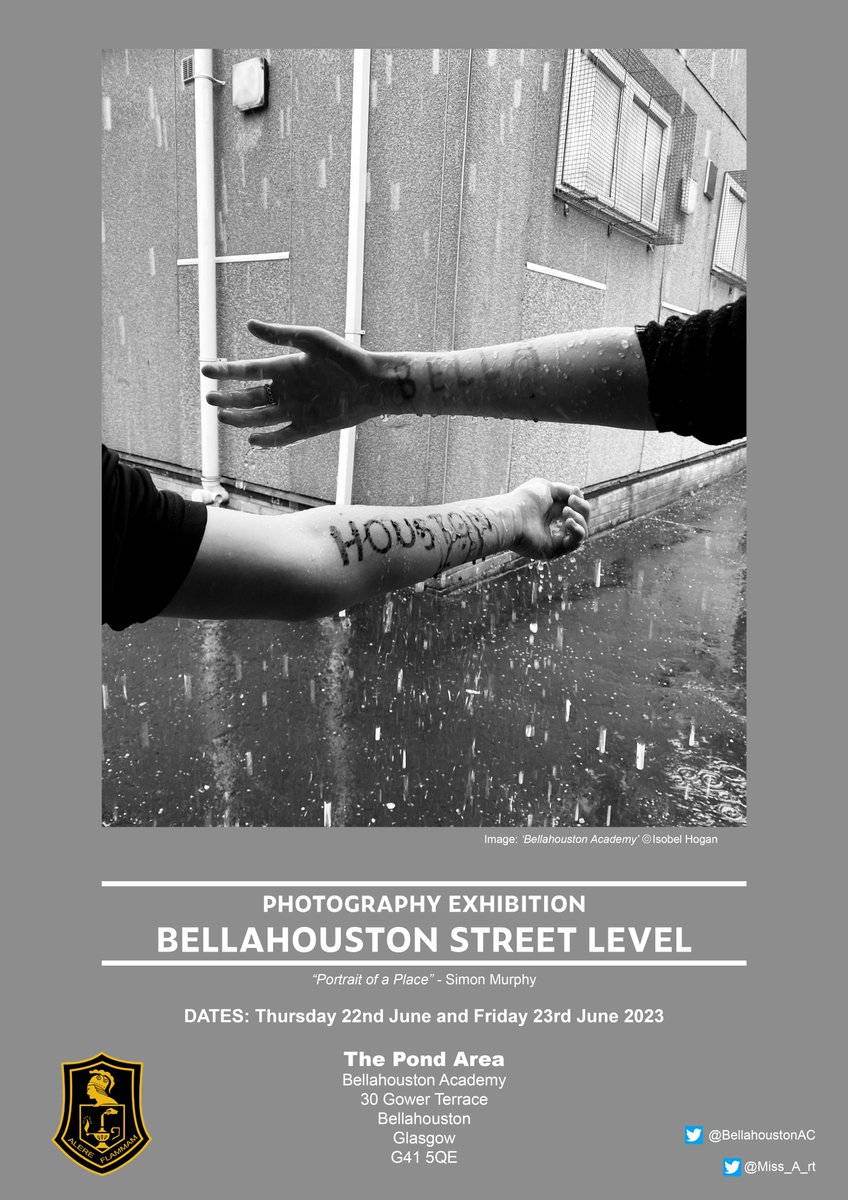 Miss_A_rt's tweet photo. Our Photography students across S3-S6 are having a pop-up exhibition inspired by Glasgow photographer @simonmurphy7 this week. 
Over 100 photographs of people and places - celebrating Inclusion, Culture and Diversity in our school community!
@BellahoustonAc @ArtCelebrates https://t.co/N9pFmsHxBZ