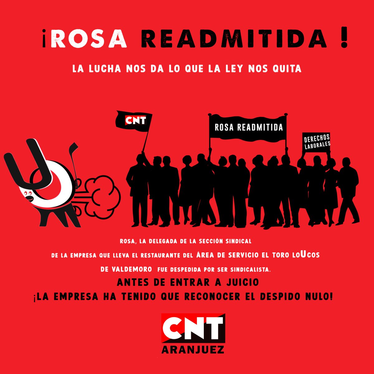 CNTAranjuez's tweet photo. ¡Rosa readmitida!

Desde el mes de febrero venimos informando sobre el conflicto iniciado por la empresa de hostelería SRH Servicios y Restauración en el Área de Servicio El Toro LoUcos de Valdemoro. https://t.co/bHaujH6Mqi