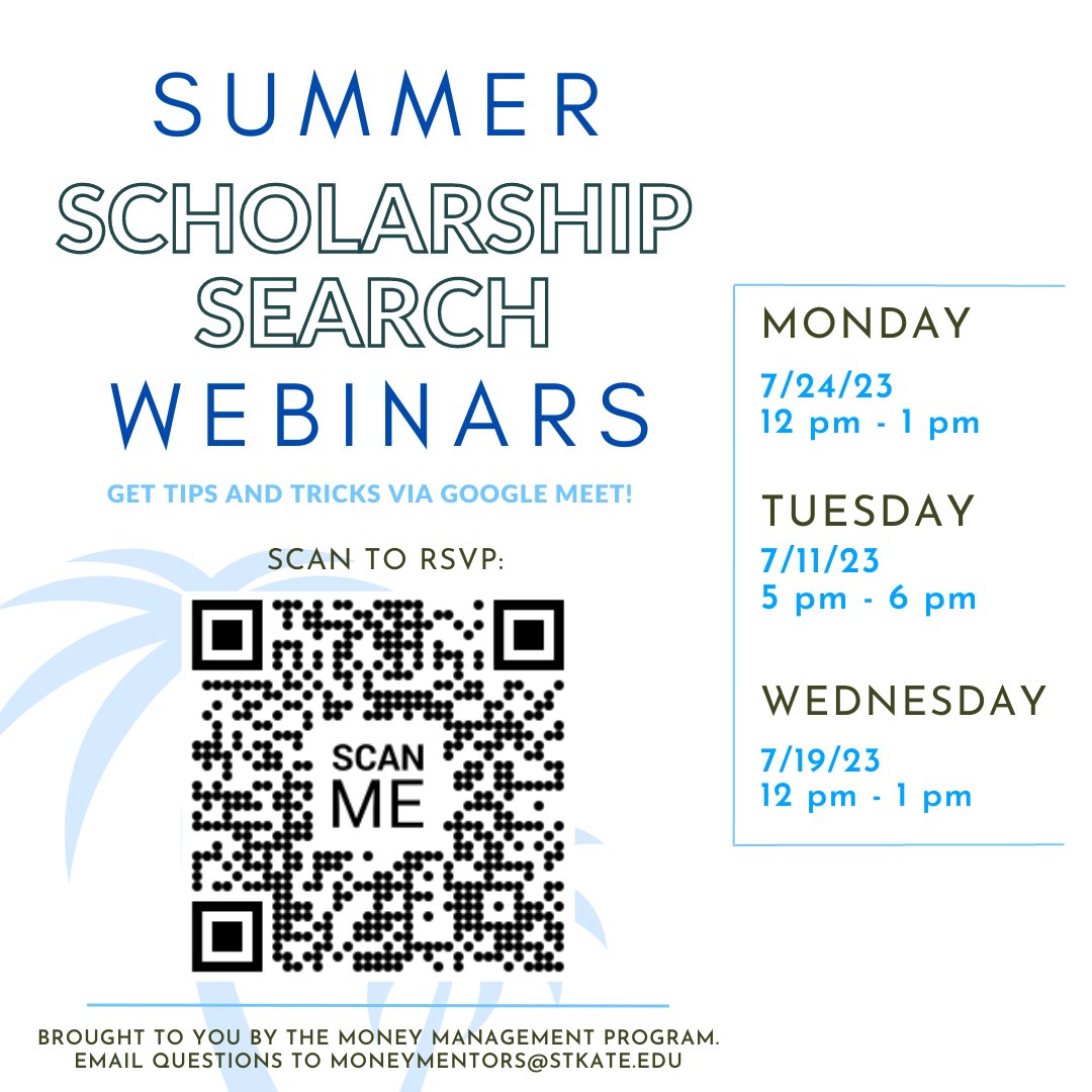 Links in BIO!   

Only 3 more webinars left!  

Holding a webinar live tomorrow, July 11th, from 5pm-6pm. 

Eligible attendees will have the opportunity to get a follow-up email with 2-3 scholarships they can apply to right away. So don't miss out!