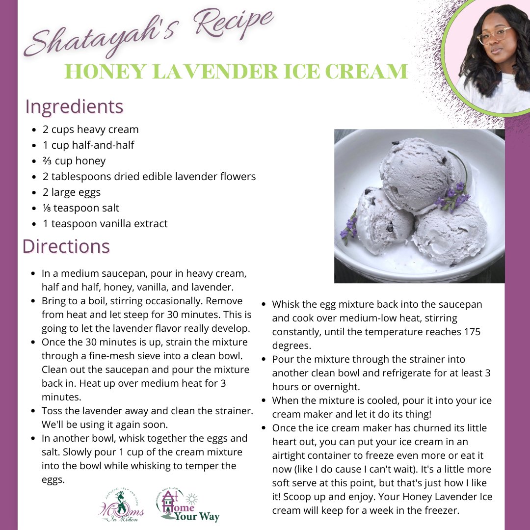 Tasty Tuesdays! It's time to treat yourself to something sweet and delicious! 🍦 Check out Shatayah's recipe for a savory summer dessert! Watch for another great recipe from a staff member next Tuesday! 🤗 #dessertrecipes #treats #sweets #homemadegoodness #lavendericecream