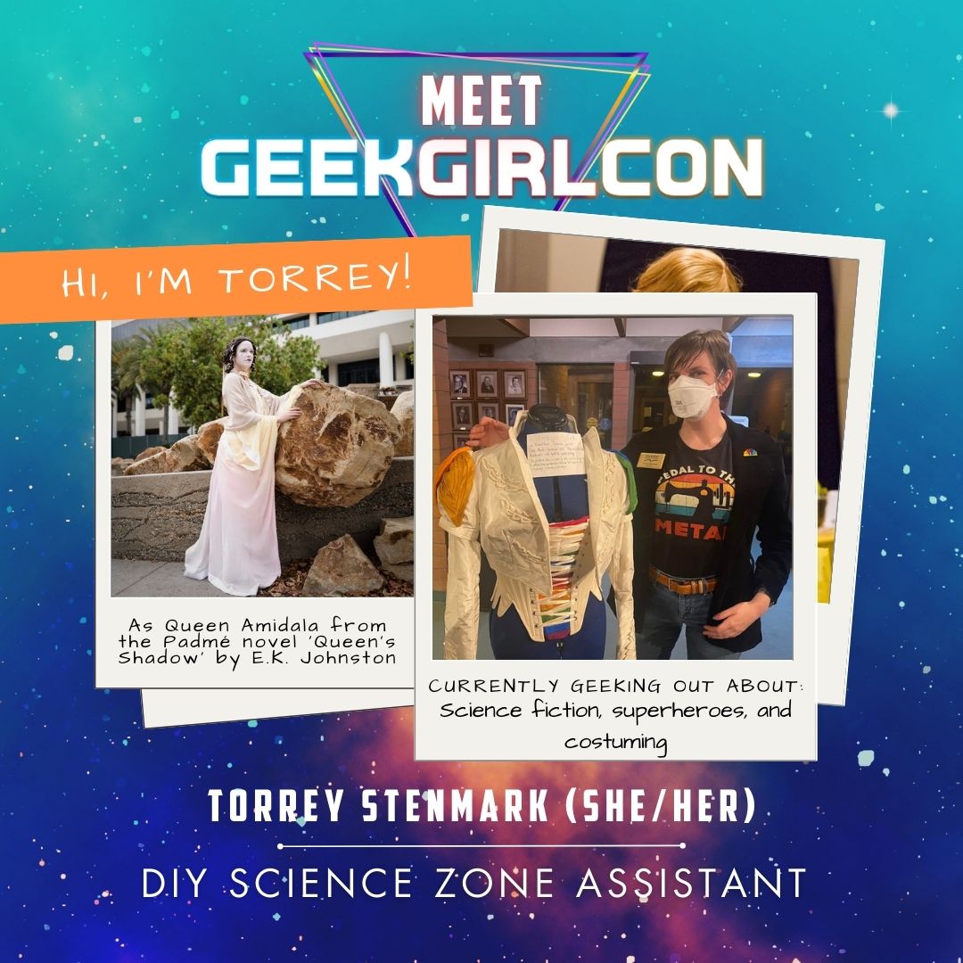 🌟Meet GeekGirlCon, Meet Torrey!🌟 

Torrey has been a GGC member for ten years! She’s currently a DIY Science Zone Assistant and is a member of several charity costuming and cosplay groups!

Geeks out about: Science Fiction, superheroes, and costuming! <a href="/tereshkova2001/">Torrey</a>