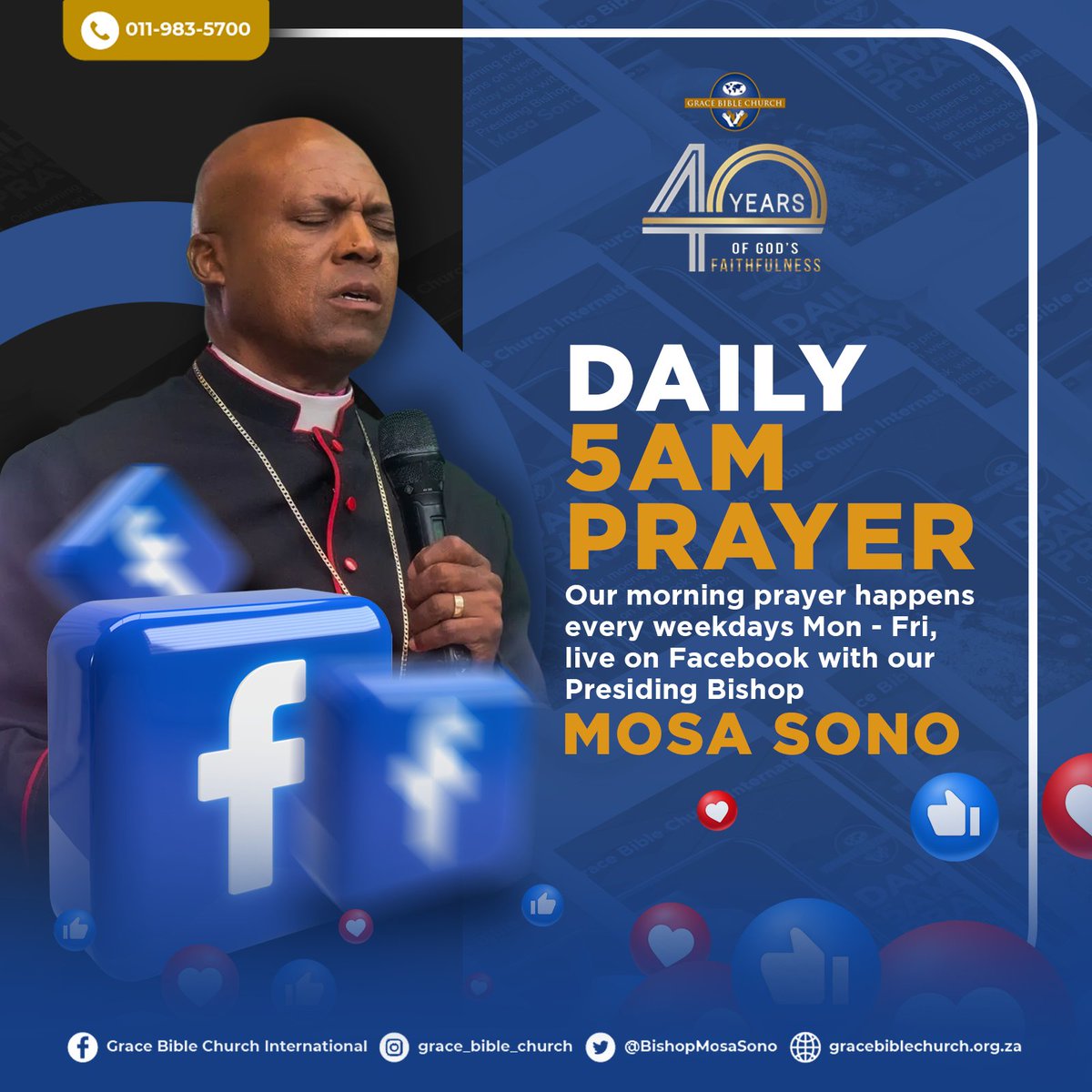 GBC_intl's tweet photo. Thousands can testify that the Hour of Prayer, 05:00 - 06:00 on our Facebook page, got us through the toughest times in the last few years. Join us every weekday for an hour that can impact your day and your life. 
#HourOfPrayer
#40YearsOfGodsFaithfulness
#GrowthGraceGratitude https://t.co/Gb9emxV3Ed
