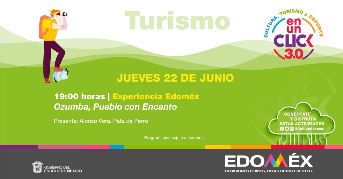 CulturaEdomex's tweet photo. 📢Aviso para todas y todos los amantes 🤩y exploradores de los #PueblosConEncanto no se despeguen de #TurismoEnUnClick porque @alonsovera nos llevará 🚶🏻 al municipio de #Ozumba, un sitio con grandes sorpresas que no querrás perderte. Te esperamos en #CulturaEnUnClick ⏯️💻 https://t.co/KCDXxp7Ipj