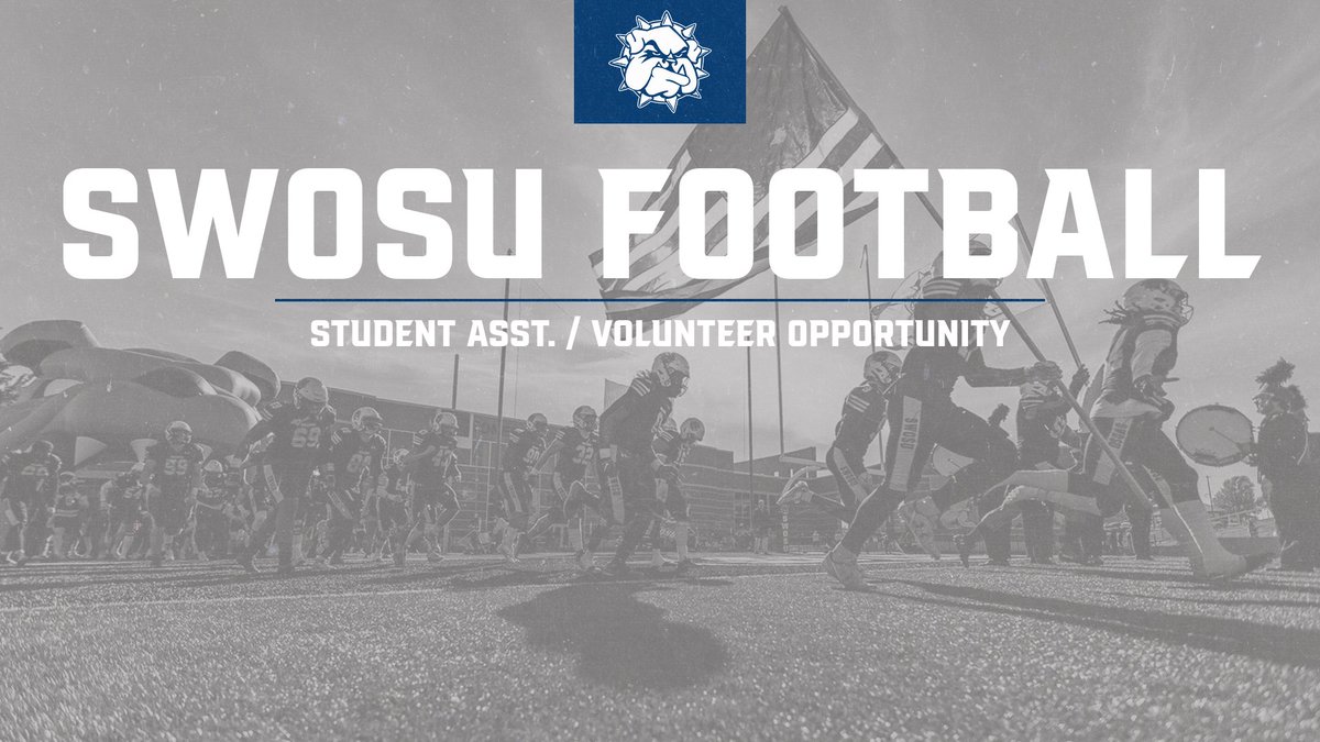 SWOSUFootball's tweet photo. The SWOSU Football team is currently looking for Student Assistants and Volunteers for this upcoming 2023 Season!! If interested, click the link below to fill out the application!

https://t.co/zv0eVTbTMt https://t.co/43OuthT79K