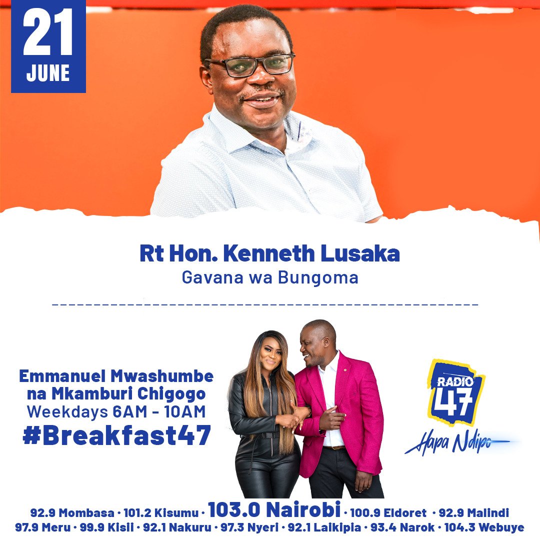 Conversations that inspire change.Let's keep tabs tomorrow morning exclusively on Radio 47 @emmanuelmwashu1
@mkamburichigogo @Radio47_ke