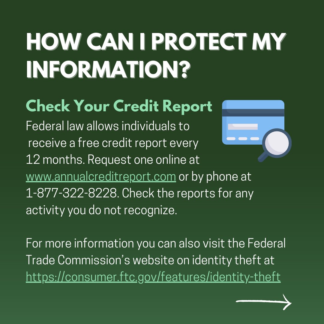 RepAndersen's tweet image. ODOT announced last week that there was a breach of their data that impacted Oregonians. The breach was so large that it likely impacted you.

Check your credit report and stay vigilant in monitoring your credit activity. Learn more by reviewing the below.