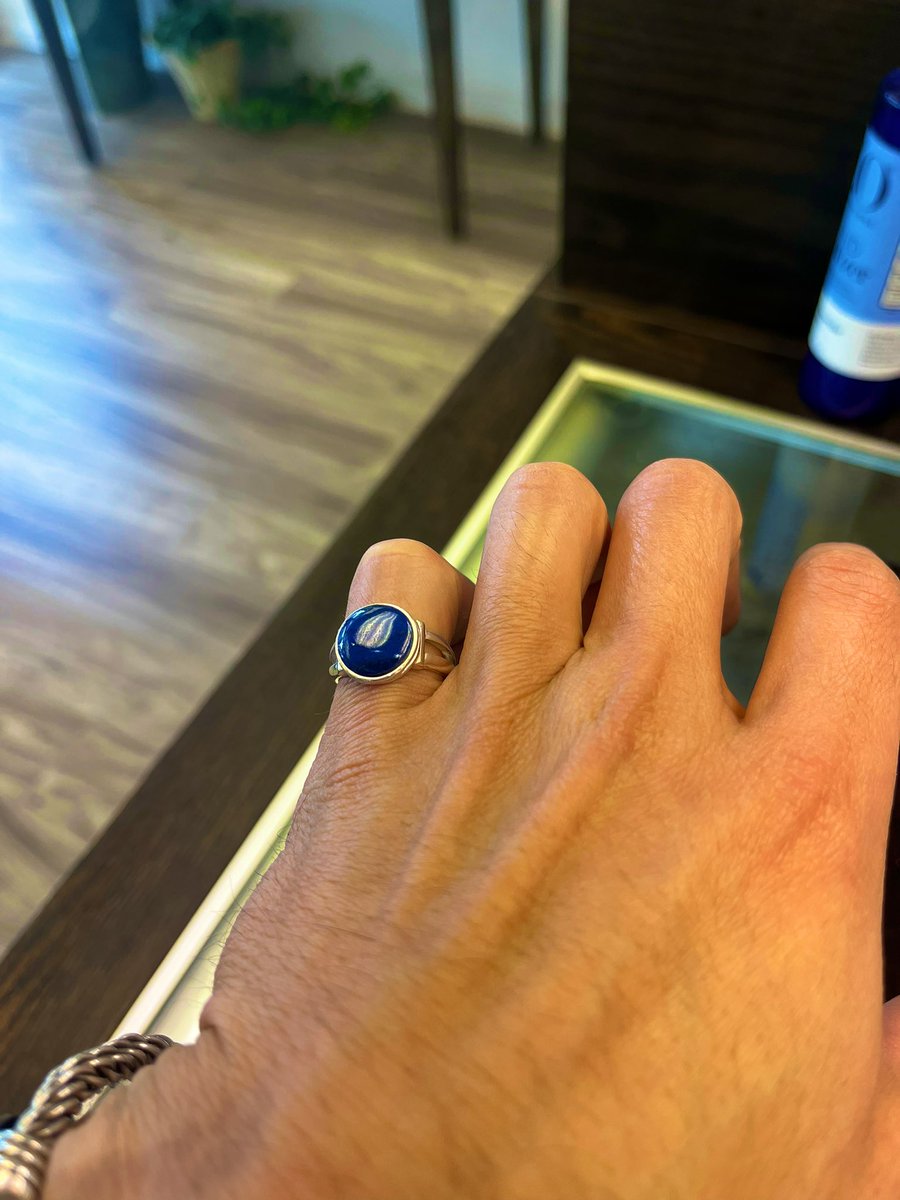 Frute_Brute's tweet photo. Hand fabricated sterling silver ring with hand cut and polished lapis lazuli. Size 6 1/4. 
 Made by me. Selling from the shop I work at.

 $225. To claim, shoot me a DM. Free shipping within the US. Sales tax will apply. I will invoice you from our shop. https://t.co/dVJUBvFI7L