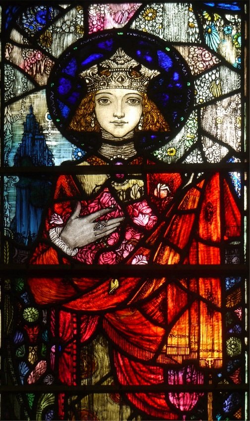 Saint Elizabeth of Hungary, stained glass window by Harry Clarke, St. Mary's Church, Sturminster Newton, Dorset. England, 1921