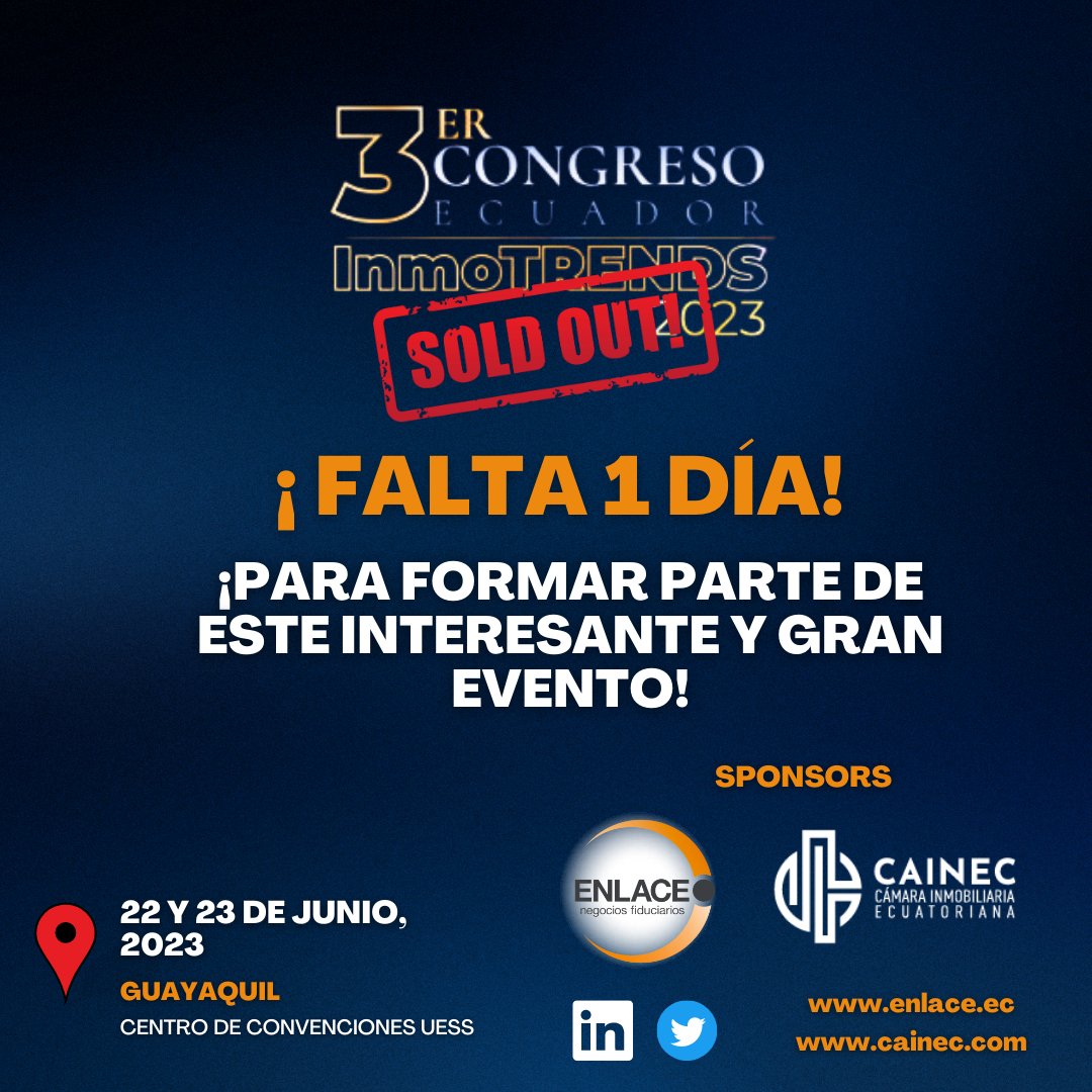 EnlaceNF's tweet photo. ¡FALTA 1 DÍA! Estamos listos para formar parte del 3er Congreso Ecuador - InmoTRENDS 2023. 🔍🏘️🧐
#FideicomisoInmobiliarios #bienesraices #guayas #InmoTrends #ENLACENF https://t.co/3Ym4rF6lsJ