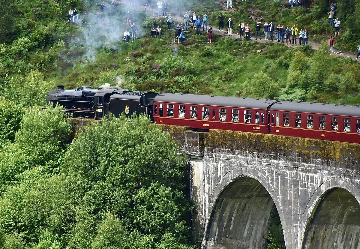 Jacobite Steam train going over the Glenfinnen Viaduct.