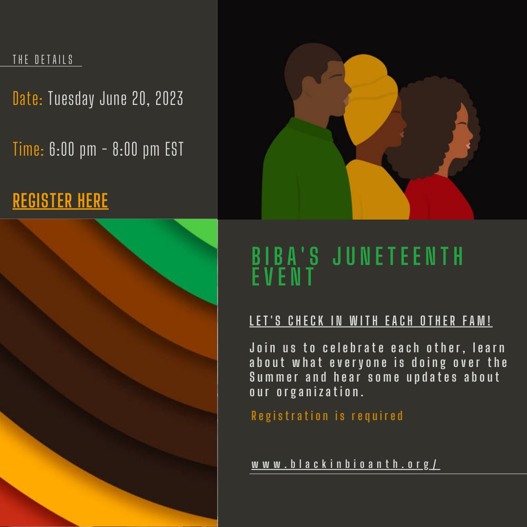 BlackinBioAnth's tweet photo. Join us tonight for some celebrating 🎉 and updates about the collective!

Registration is required - LINK IN BIO! https://t.co/JqQjdrGTmf