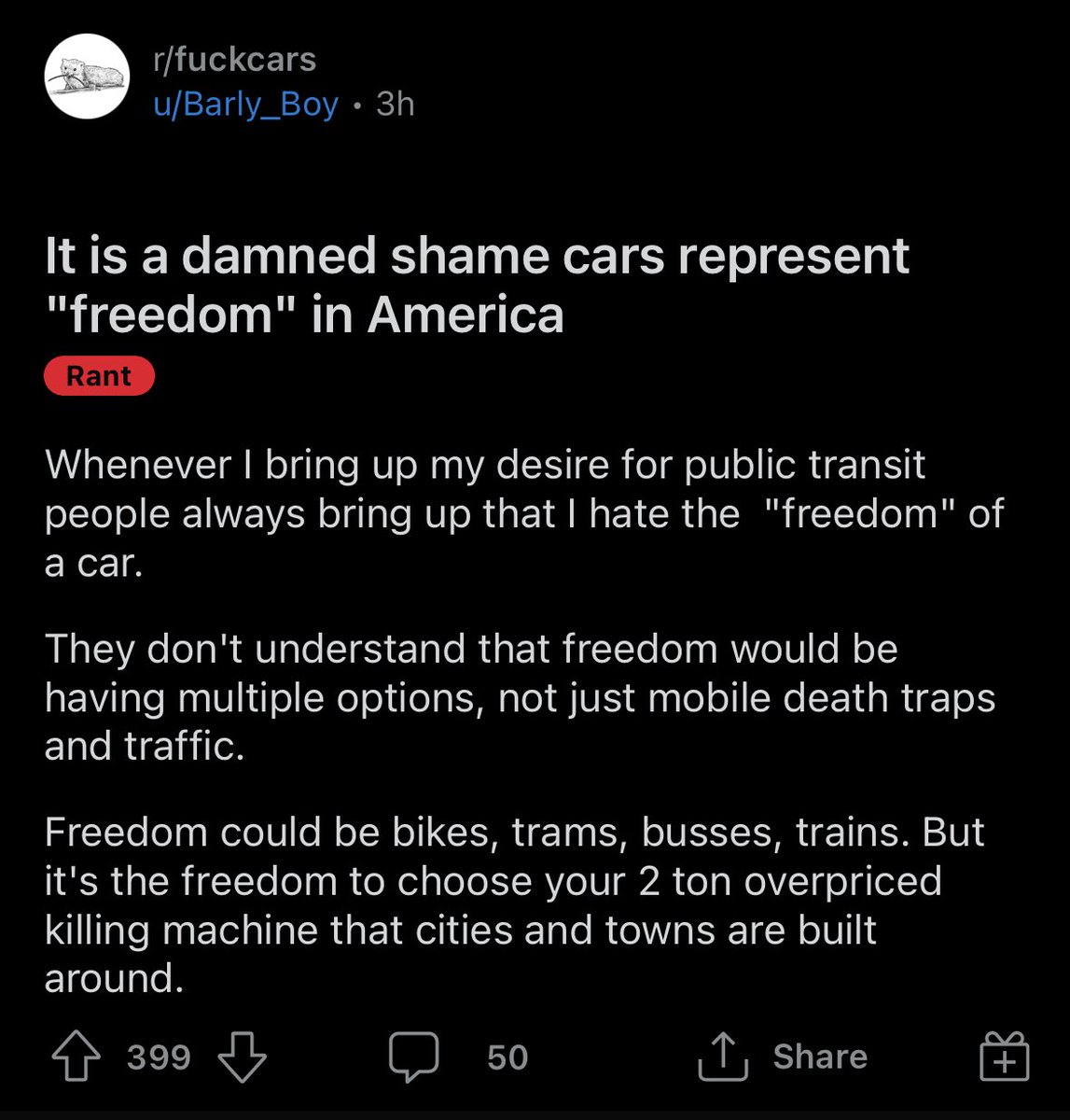 Reddit Lies on Twitter "“STOP ASSOCIATING CARS WITH FREEDOM!!!”"