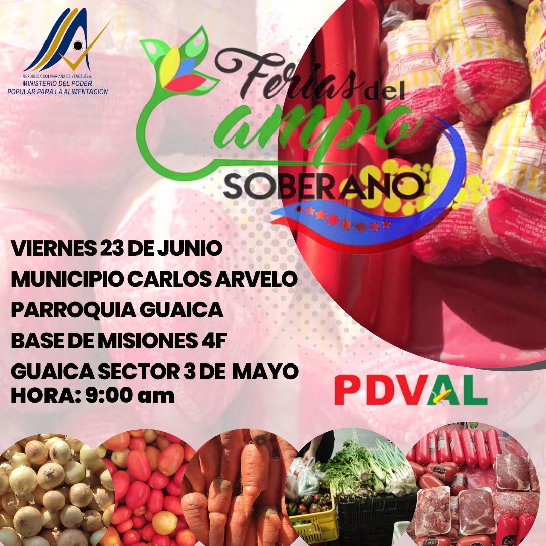 Los CLAP desplegados atendiendo el llamado del Presidente @nicolasmaduro y el Gobernador @lacava10oficial, Viernes 22 de Junio Feria del Campo en Carlos Arvelo, proteína subsidiada y productos de calidad a precio justo. Aquí Nadie se Rinde. #1x10EsEficiencia