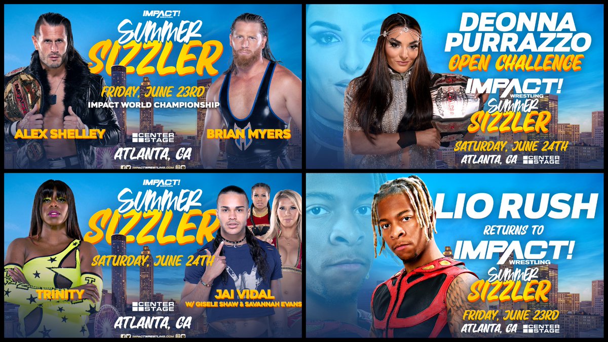 Two Loaded Nights of Action Set for Summer Sizzler This Friday & Saturday in Atlanta 

ARTICLE: impactwrestling.com/2023/06/20/two…

#PWGfansANTHEM #IMPACTUK #IMPACTonAXSTV #IMPACTonYOUTUBE #MACLIN #ImpactWrestling