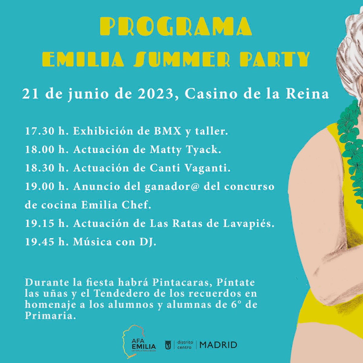 AMPAEmilia's tweet photo. Mañana llegó el gran día! 

Os dejamos por aquí el programa completo de la Emilia Summer Party 😎

No te lo pierdas! https://t.co/8GvSU6dLCw