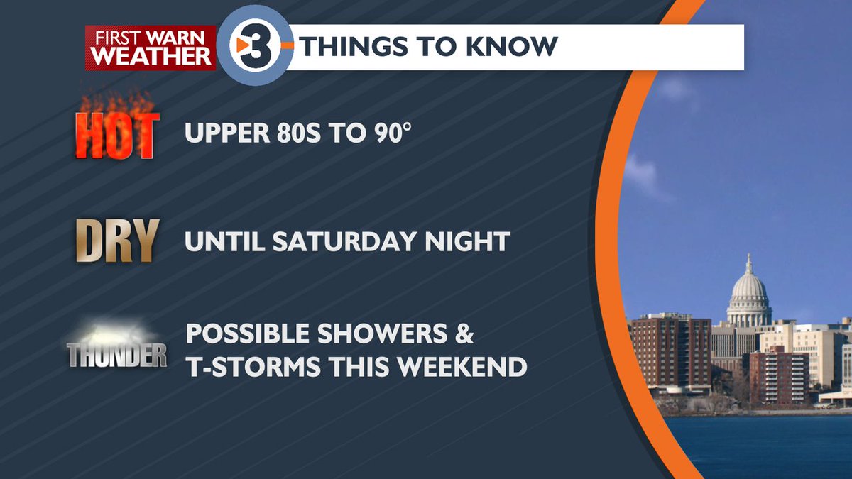 3 Things to know: Rain chances are ramping up this weekend after a week of warm, hot & dry weather. Join us at 4,5,6 & 10 on News3Now for what we can expect with the latest First Warn Forecast. Forecast: bit.ly/2VWyK9q #wiwx