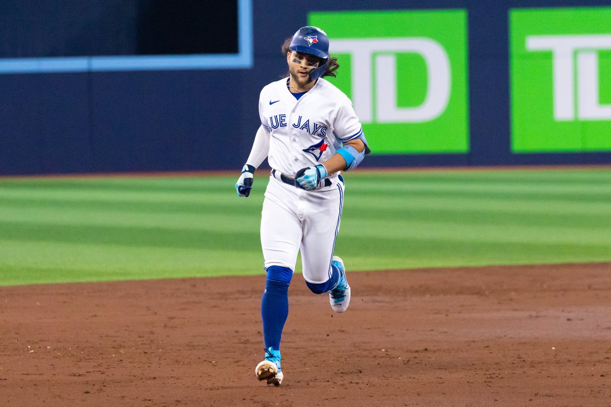 BlueJays's tweet photo. The FIRST player in the American League to reach 100 hits this season: Bo Bichette! #NextLevel https://t.co/rjW56c1vkC