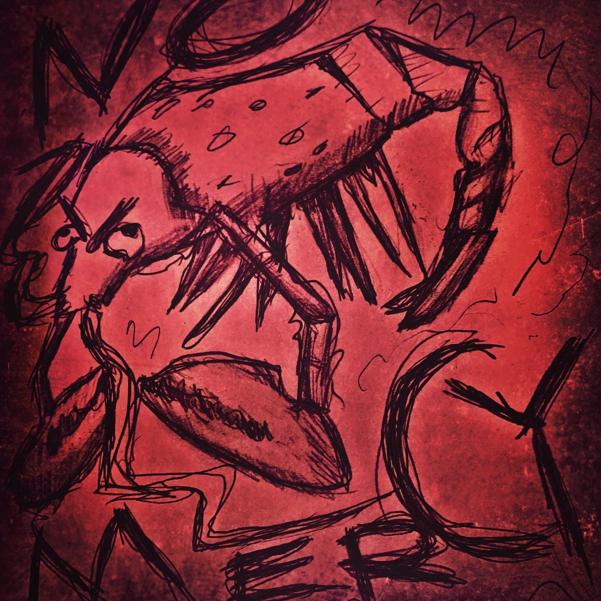 DrorieLizard's tweet photo. Here's a picture of a pissed off crawfish. "NO MERCY," he says angrilly, bearing his claws. #traditionalart #art #crawfish https://t.co/ZlbLJAGZAH