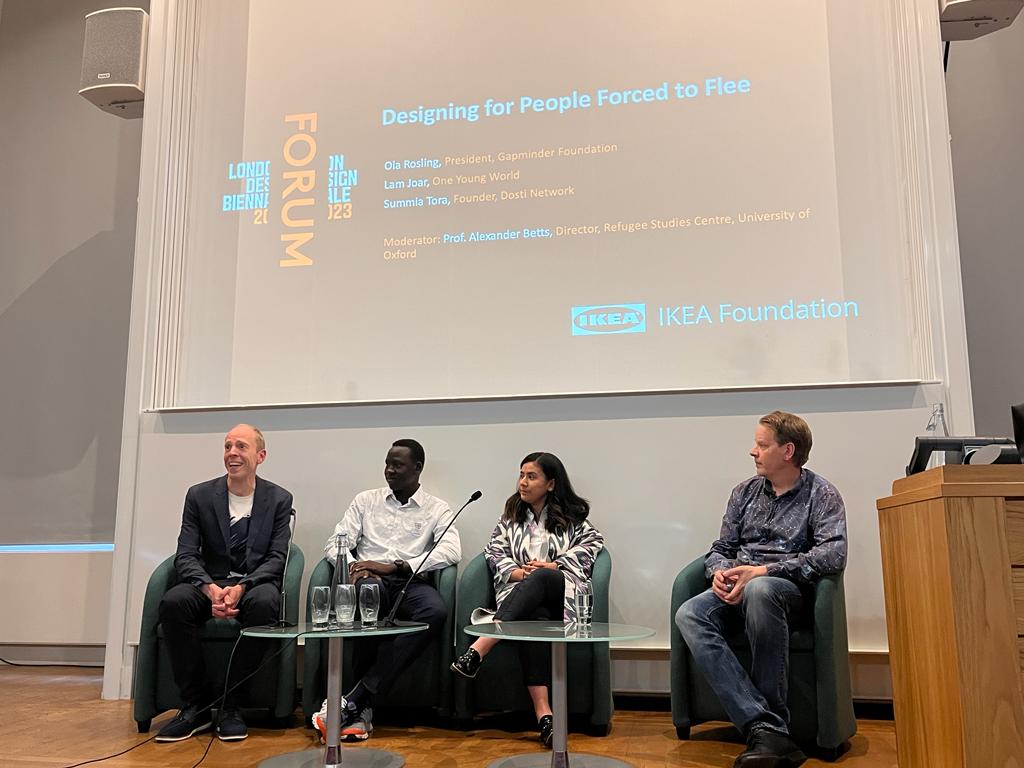 On #WorldRefugeeDay we were honoured to host a public forum at @LondonBiennale on Design for People Forced to Flee along with @UniofOxford. Moderated by @alexander_Betts, the event had @OlaRosling of @Gapminder, @LamJoar of @OneYoungWorld and @SummiaTora of @dostinetworkafg.