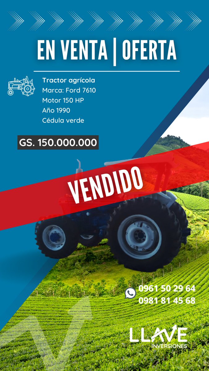 llavepy's tweet image. Asesoramos a nuestros clientes para futuros proyectos, arrendamientos, compra-venta de inmuebles, rodados, maquinarias e implementos agrícolas, embarcaciones, aeronaves. 

#llaveinversionespy