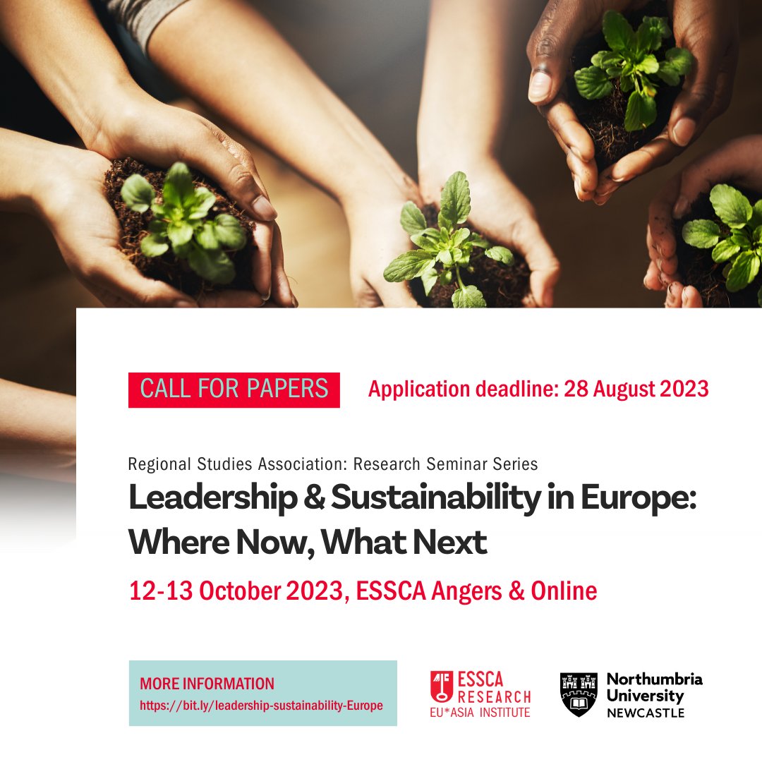 ESSCA EU*Asia Institute (@essca_eu_asia) on Twitter photo 📢 #CfP We invite original papers on theory, policy, and practice of transnational leadership for European sustainability.
🗓️ 12-13 Oct 2023: "Leadership & Sustainability in Europe"
⌛ Submission deadline: 28 Aug 2023.
ℹ essca-knowledge.fr/en/all-posts/p…
<a href="/DrCabras/">Ignazio Cabras</a> 📢 #CfP We invite original papers on theory, policy, and practice of transnational leadership for European sustainability.
🗓️ 12-13 Oct 2023: "Leadership & Sustainability in Europe"
⌛ Submission deadline: 28 Aug 2023.
ℹ essca-knowledge.fr/en/all-posts/p…
<a href="/DrCabras/">Ignazio Cabras</a>