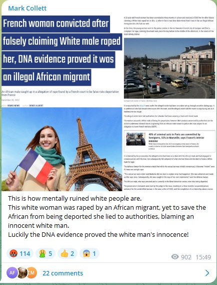 DrMarianaClaire's tweet photo. This is how #MarkCollett aka #PatrioticAlternative spreads lies.
"This white woman was raped by an African migrant" No she wasn't. The very article #MarkCollet got the screenshots from says she had consentual sex with the African man. He did not rape her.
https://t.co/AzQao8HxhV https://t.co/nBMBMp02nZ