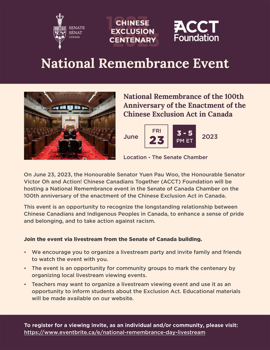 rclchkle's tweet photo. The Richard Charles Lee Canada-Hong Kong Library will livestream the Chinese Exclusion Centenary National Remembrance Event. Please RSVP by emailing chk.library@utoronto.cato confirm your attendance.
#ChineseExclusionAct #RemembranceEvent #PrideAndBelonging #CanadaHistory https://t.co/XTwRb9l6IT