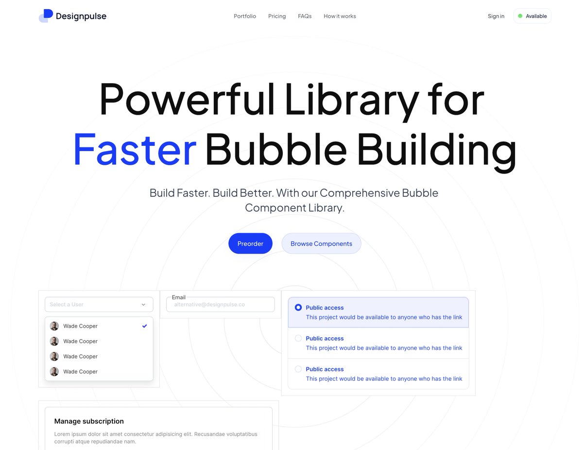 Krisz368Poka's tweet photo. Working on the landing page for our UI library for @bubble builders.

Launching this month. https://t.co/RakGPZt8jd