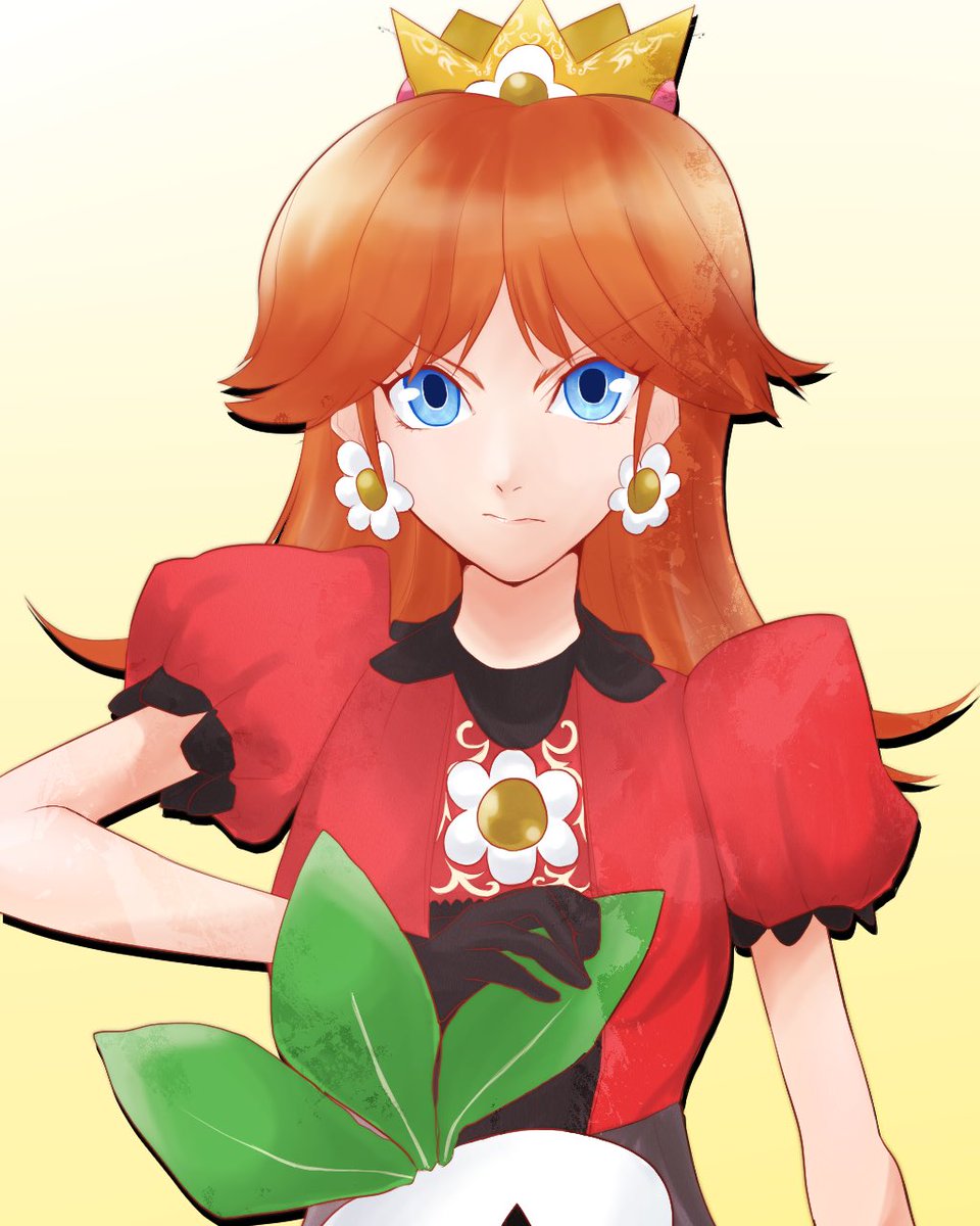 princess daisy 1girl blue eyes crown earrings jewelry gloves solo  illustration images