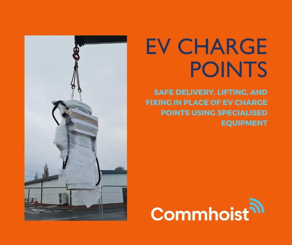 commhoist's tweet image. Commhoist is your trusted partner for #EV charging solutions. We provide a comprehensive range of services including the safe delivery, lifting, and fixing in place of EV #chargepoints using specialised equipment. 

Learn more: commhoist.co.uk/get-in-touch/