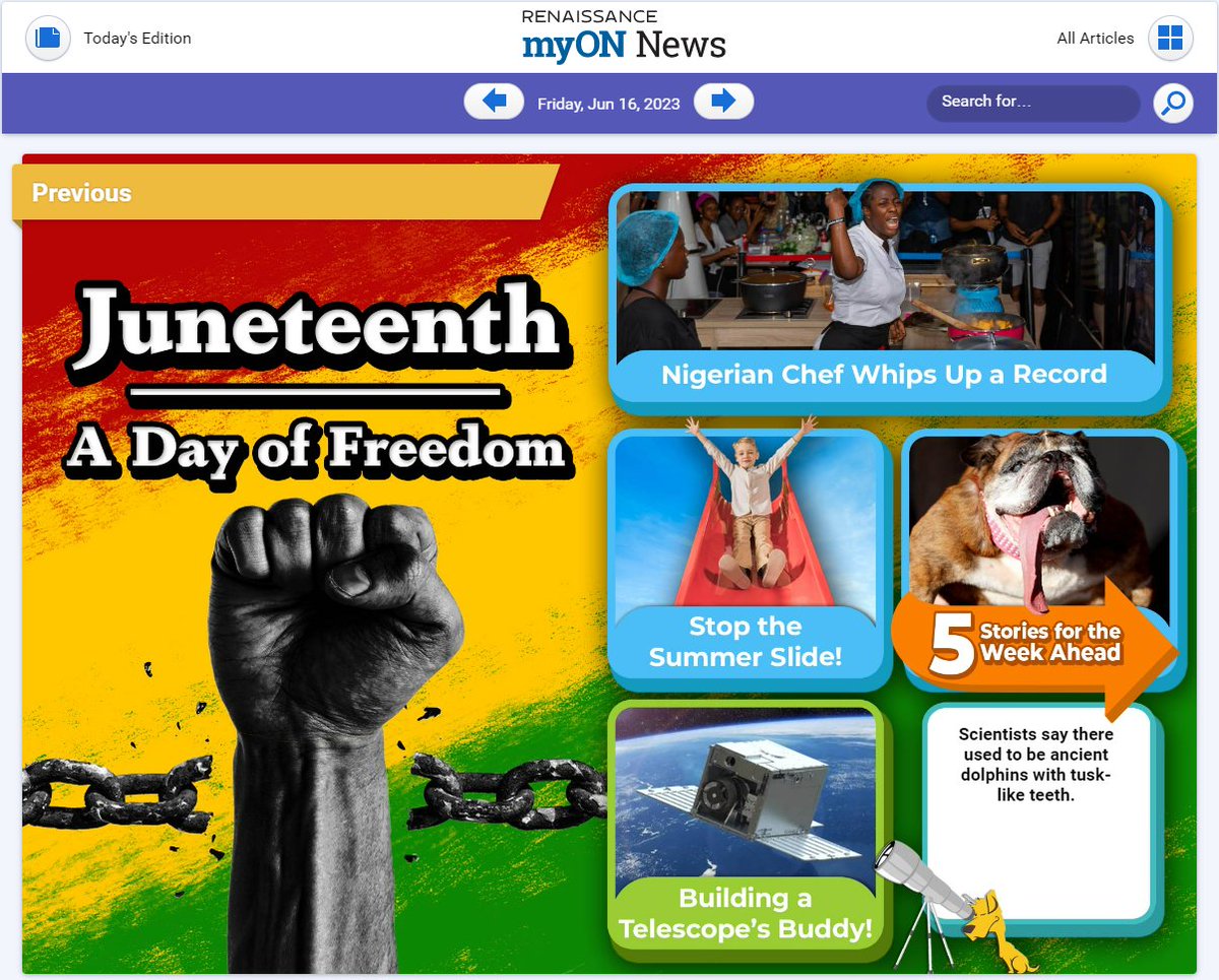 Week 3 : Did you know that MyON News also counts for reading minutes? Students can read about Juneteenth from last week's edition of the MyOn Newspaper. <a href="/BriscoeFWISD/">Edward J. Briscoe Elementary School</a> <a href="/OvertonParkFW/">Overton Park Elementary School</a> <a href="/MHMooreFWISD/">M.H. Moore Elementary School</a> <a href="/DeZavalaFWISD/">De Zavala Elementary School</a> <a href="/WestcliffFWISD/">Westcliff Elementary School</a> <a href="/SamRosenFWISD/">Sam Rosen Elementary School</a> <a href="/Melissa1Kelly/">Melissa Kelly Ed. D</a>