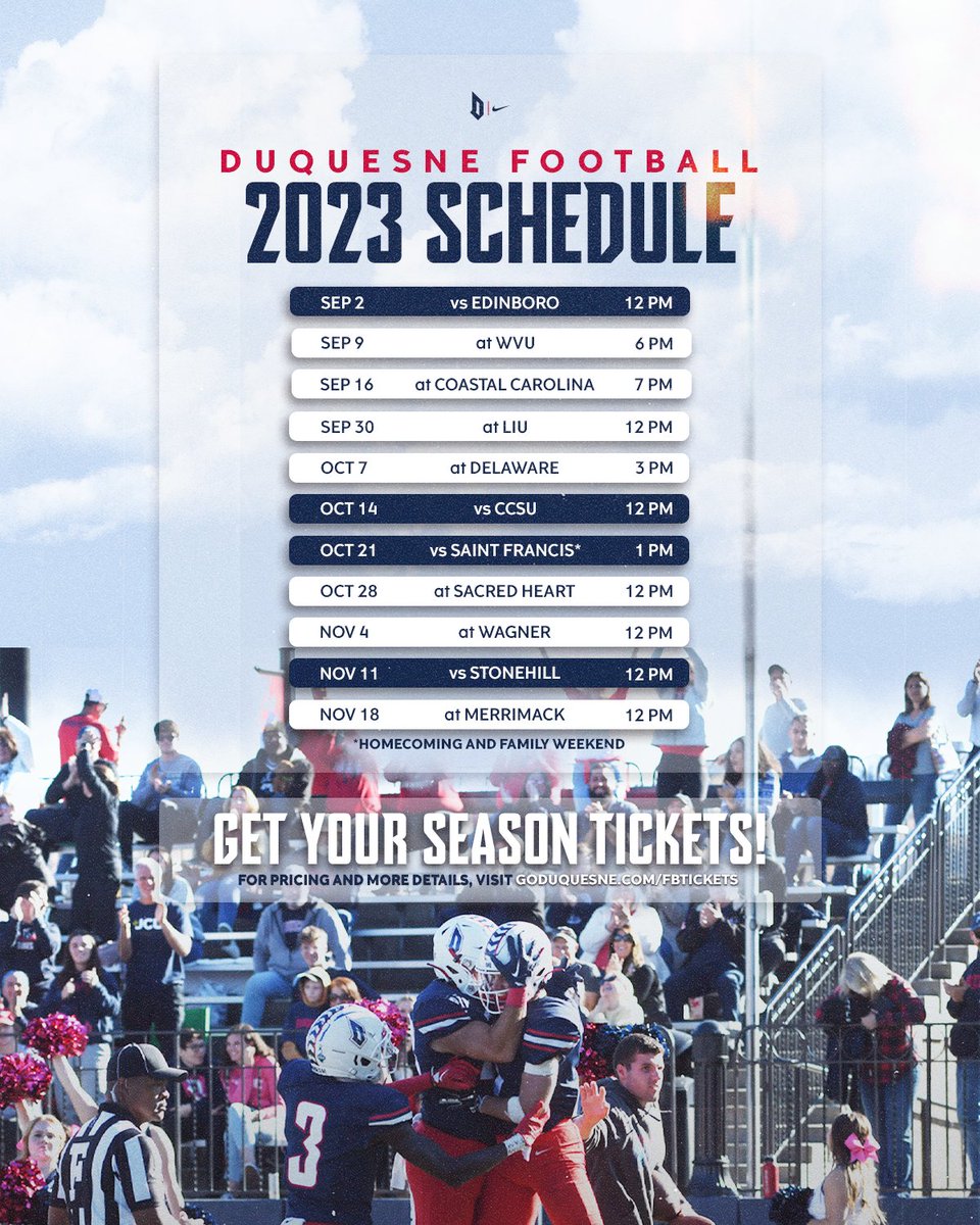 DuqFB's tweet photo. ⌚️✅ 𝐆𝐚𝐦𝐞 𝐓𝐢𝐦𝐞𝐬 𝐀𝐫𝐞 𝐒𝐞𝐭

MORE ➡️ https://t.co/jLMPJYaS2a
Season 🎟️https://t.co/2cKw7eGp1r

#GoDukes https://t.co/WPJDyF7l8G