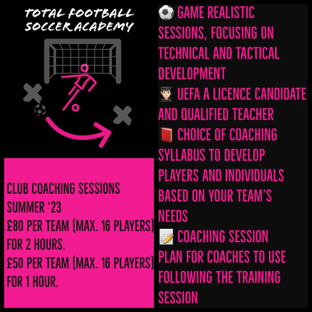 TFSoccerAcademy's tweet photo. ⚽️ CLUB COACHING SESSIONS ⚽️
 
🤔 Want some new ideas and sessions?
😖 Finding it difficult to plan &amp; design sessions because of time restraints?
😅 Looking to improve yourself &amp; your players whilst allowing them to enjoy their ⚽️?

We can help! Contact us via DM or our website! https://t.co/jIuZifxZPS