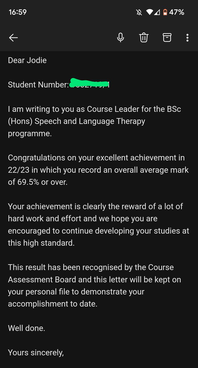 JodieMaeSLT's tweet photo. Results day today and received this from my course leader 🥹 worked so hard this year and got the results to show for it so this was really appreciated!! 💛 https://t.co/UWY5IoFdW8