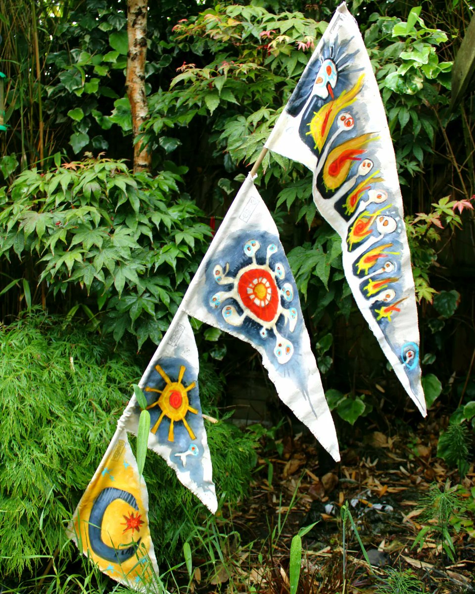 RicStott's tweet photo. Creating some flags for @elementary_festival at the end of the  month where I'll be working together with @blackarrowstothesun
On a huge ritual painting installation

These pieces are for sale so drop me a message for a price list if you fancy some joyful artmagic in your life. https://t.co/wT4AzYsPmR