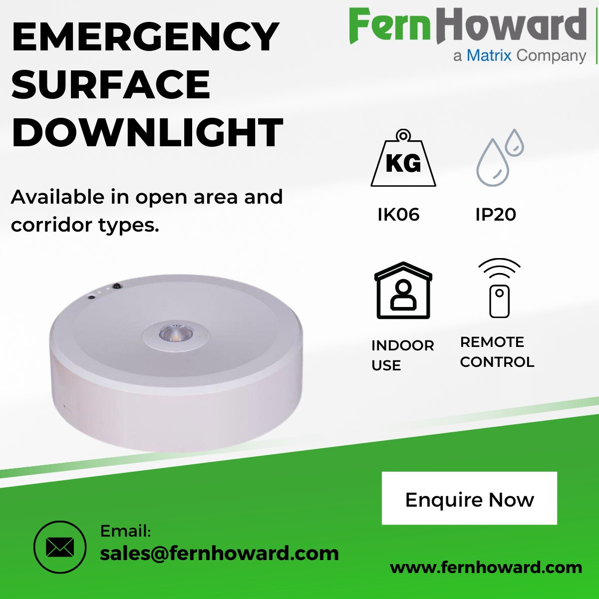 🔆 Illuminate Your Safety with Our IK06 Emergency LED Surface Downlight! 🔆 

✔️ IK06 &amp; IP20 protection 
✔️ Choose from 200lm (125° open area lens), 175lm (145° corridor lens), 330lm (155° open area lens) outputs 
✔️ Self-test option available.
✔️Easy Installation