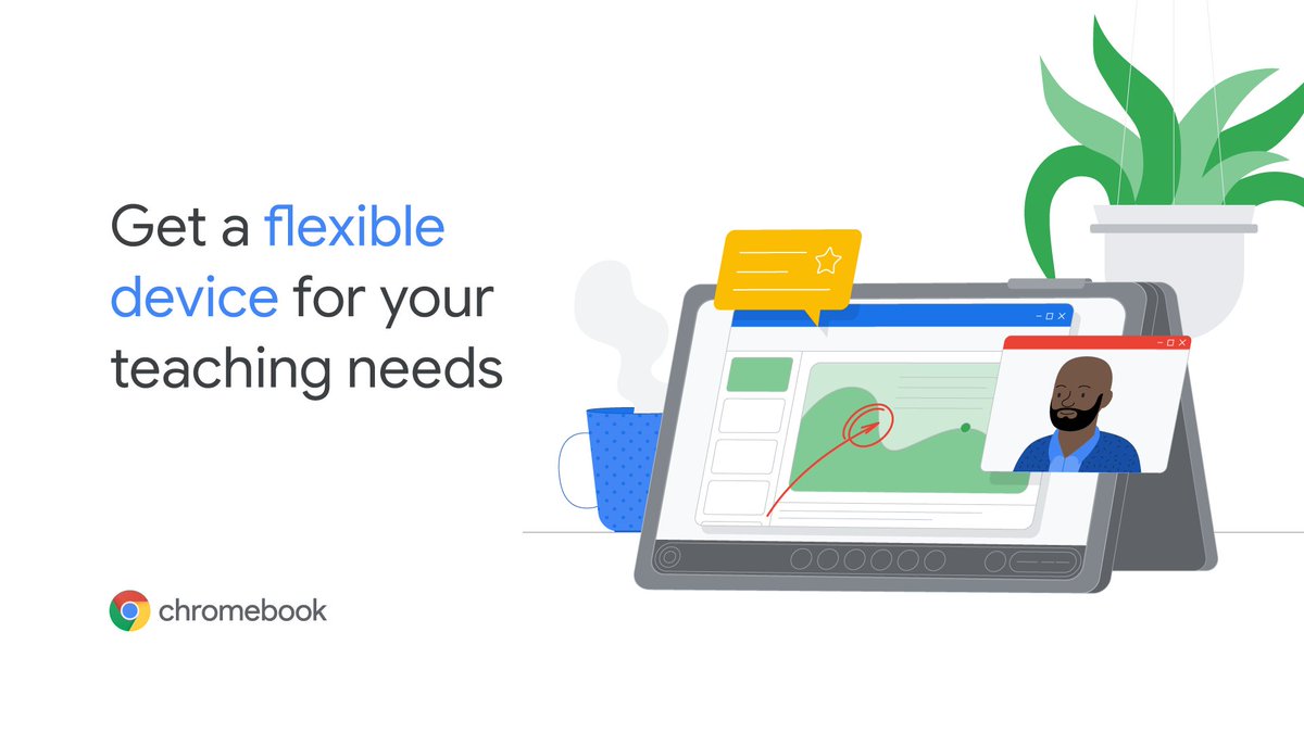Reason #5374 to use Chromebooks: Flexibility

These lightweight & convertible devices allow you to move freely, pick up from any device, and share & record your screens for real-time collaboration.

Teachers, find your Chromebook → goo.gle/43NZadZ
#teachwithchrome