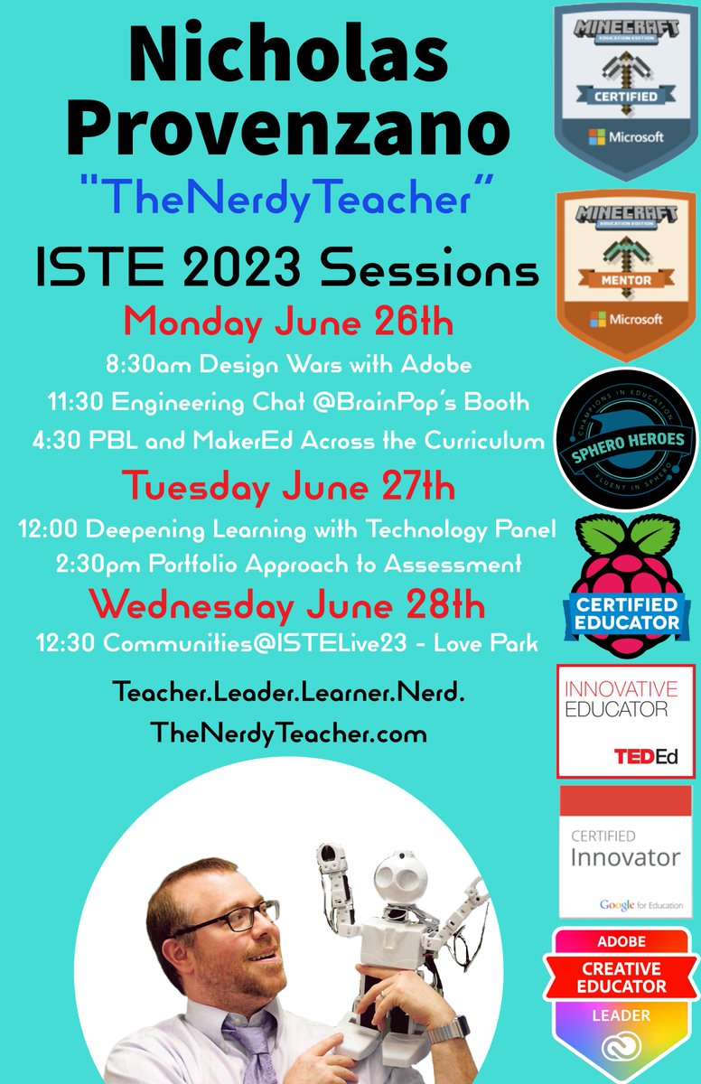 Looking to check out my sessions on #PBL, #MakerEd, #Assessment, #STEAM, and more at #ISTE23? Check out my info below. I can't wait to see all of you in Philly! #ISTELive #ISTELive23 <a href="/AdobeForEdu/">Adobe For Education</a> <a href="/brainpop/">BrainPOP</a> <a href="/ASCD/">ASCD</a> @ISTEofficial <a href="/PlayCraftLearn/">Minecraft Education</a> <a href="/Sphero/">Sphero</a> <a href="/strawbees/">Strawbees</a>