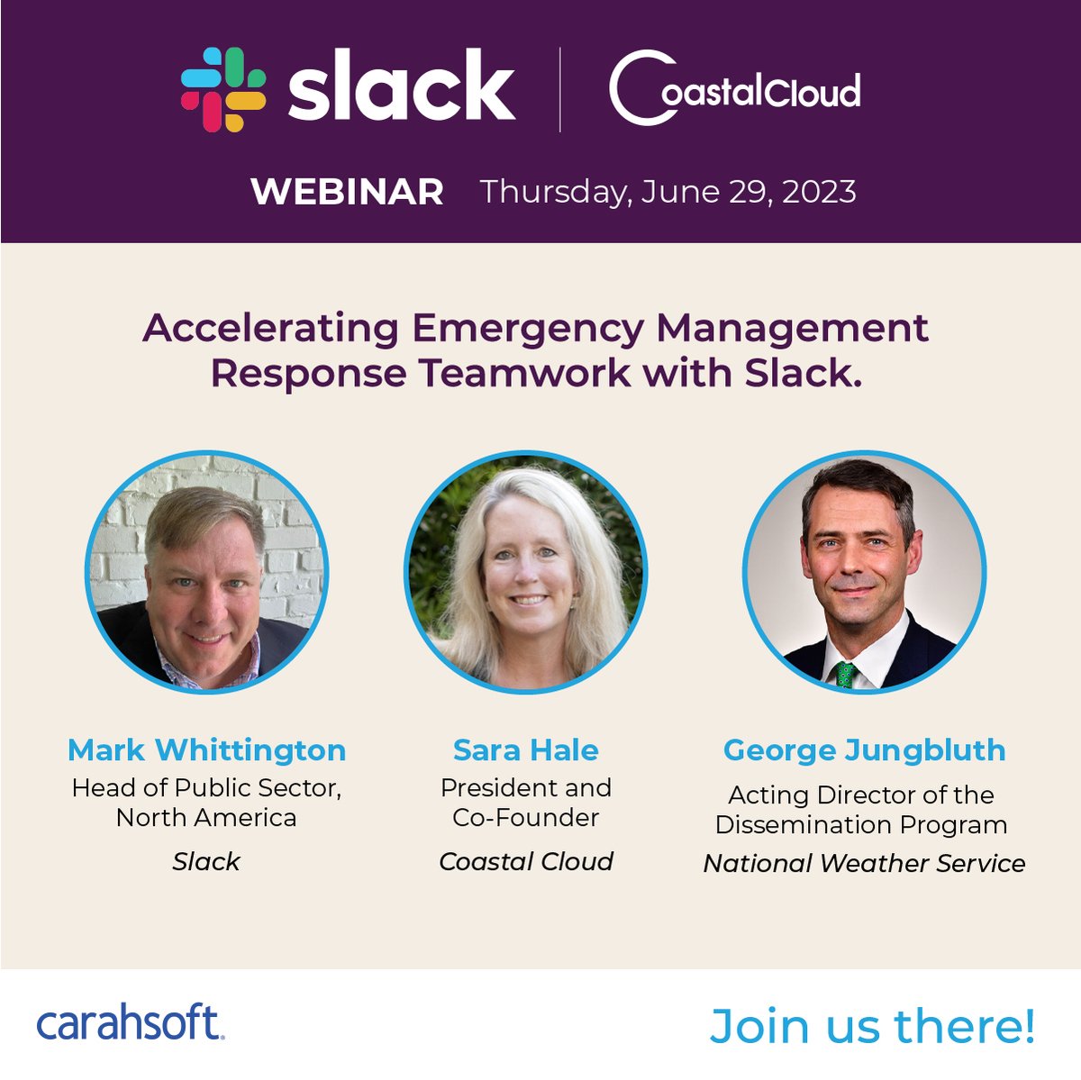Just in time for #hurricaneseason2023, join Coastal Cloud, <a href="/SlackHQ/">Slack</a>, and the <a href="/NWS/">National Weather Service</a> to learn how #Slack builds functionality, testing, and training for collaborators in the emergency management, public safety, meteorology, and broadcast sectors. REGISTER: carahevents.carahsoft.com/Event/Details/…
