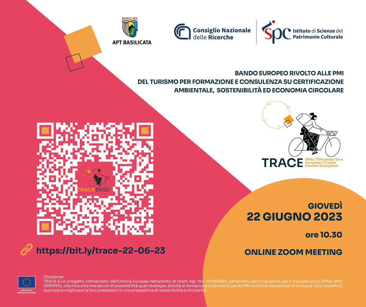 Con l’avvicinarsi della scadenza del bando #Trace, APT Basilicata organizza un webinar in cui le PMI dei settori turismo e cultura potranno ricevere chiarimenti e delucidazioni. Appuntamento  giovedì 22 giugno dalle 10:30 alle 11:30, link per partecipare: us02web.zoom.us/j/87214220972?…