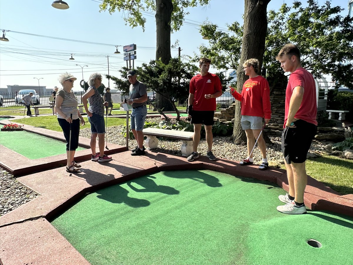 Swinging a golf club is a little different than a bat, but Rally and the Mustangs had a lot of hanging out with Silver &amp; Gold Senior Club of Northwest Missouri at Cool Crest Garden Golf. 

Players helped to serve lunch and made all kinds of new friends.