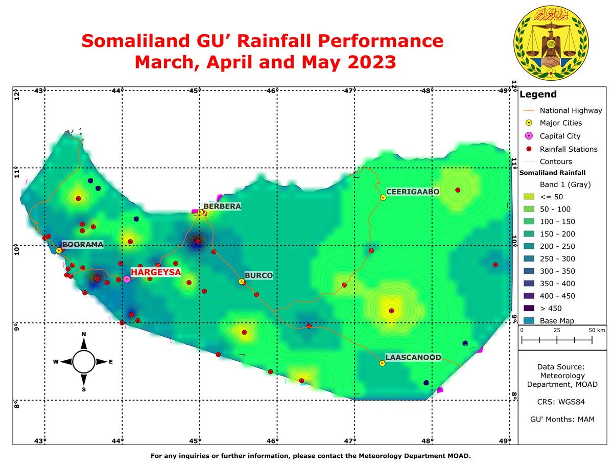 3bdillahi's tweet photo. Somaliland GU' Rainfall Performance MAM 2023
#SomalilandMapping #RainfallPerformance #RainfallMap #March2023 #April2023 #May2023 #Agriculture #WaterResources #SustainableDevelopment #GISmapping #SpatialData #GeospatialTechnology #SpatialData #DataDrivenDecisions https://t.co/uDEFFiG3AI